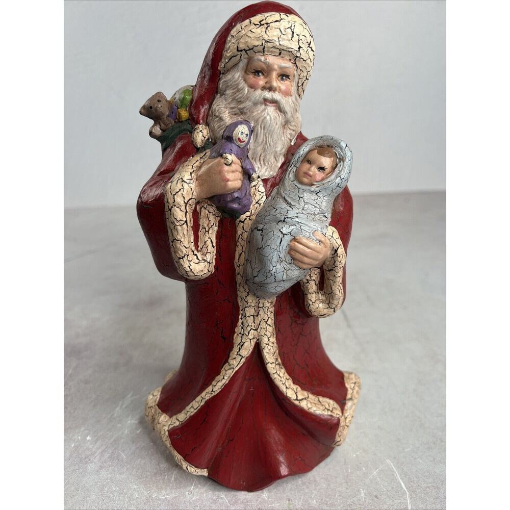 Vintage Old World Santa Holdin Baby And Toys Ceramic Handmade